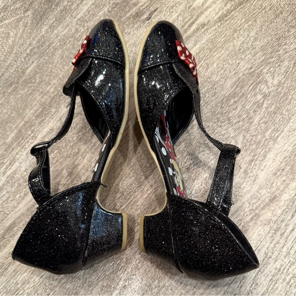 Minnie Mouse Black Glitter dress shoes with Red Polka Dot Bow/girls size 13 - Picture 4 of 12